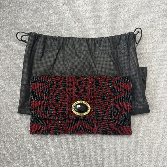 Mary Frances Beaded Crossbody Clutch Womens Red Black Onyx Strength Within S632 - Picture 1 of 16